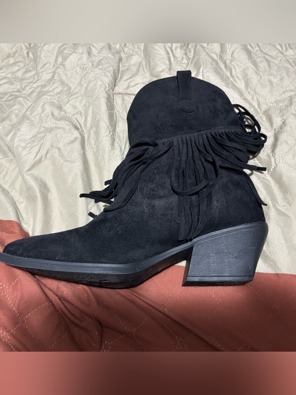 Seven7 Black Suede Fringe Heeled Boots - Picture 3 of 4